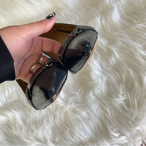 Coach | Women’s Bowery Pumps Navy Leather Pointed Toe Hardware Mid Heels Office - Picture 3 of 10